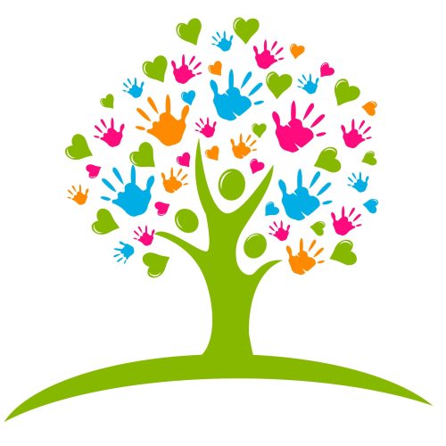 Tree with hands and hearts figures logo